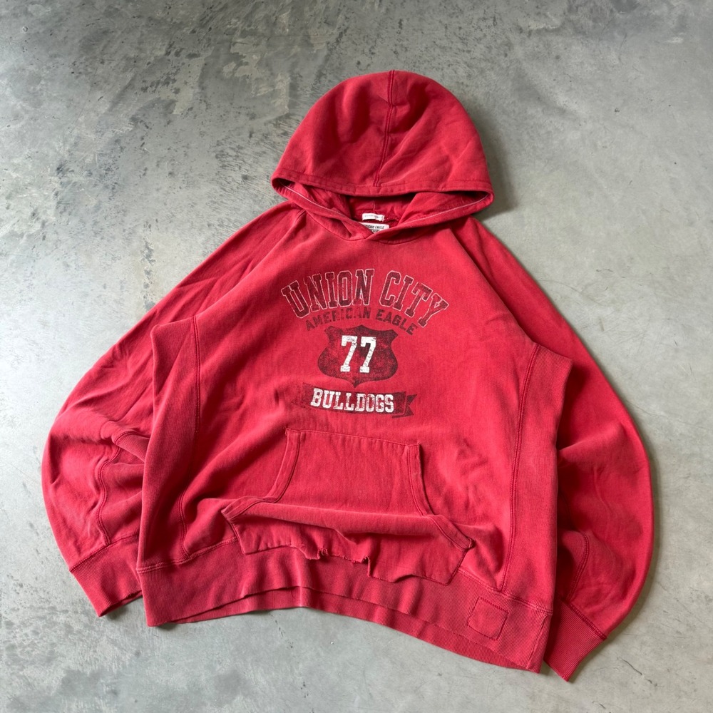 American Eagle Union City Bulldogs Hoodie Red Vintage Slim Fit Large